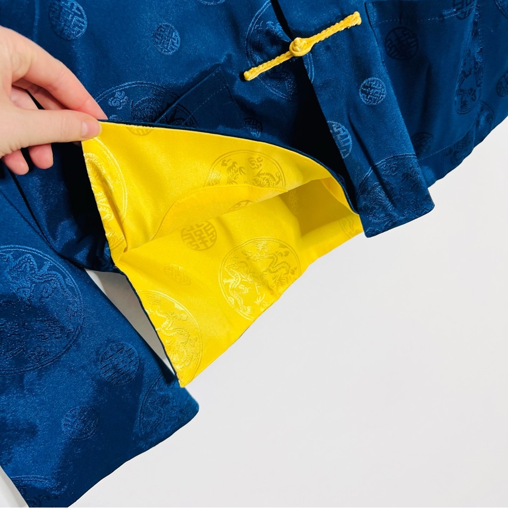 Traditional Chinese Tang Top, Blue and Yellow Reversible Blouse - Picture 9 of 16